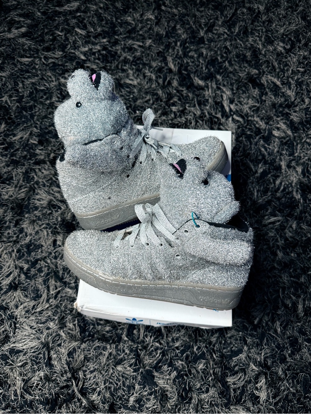Adidas x Jeremy Scott silver tinsel teddy bear